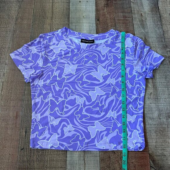 Streetwear Society XL Purple Butterfly Print Crop Top 92% Polyester 8% Spandex - Picture 3 of 7